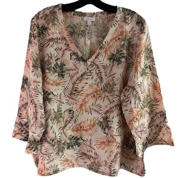 J Jill Love Linen Pink Floral Tropical Top Size LP - Picture 1 of 5